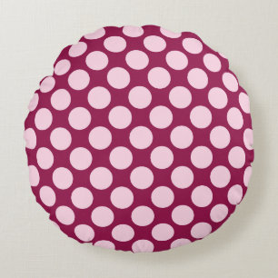 Large retro dots - burgundy and shell pink round cushion