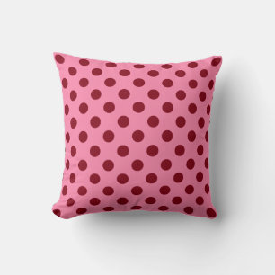 Large retro dots - burgundy on pink cushion