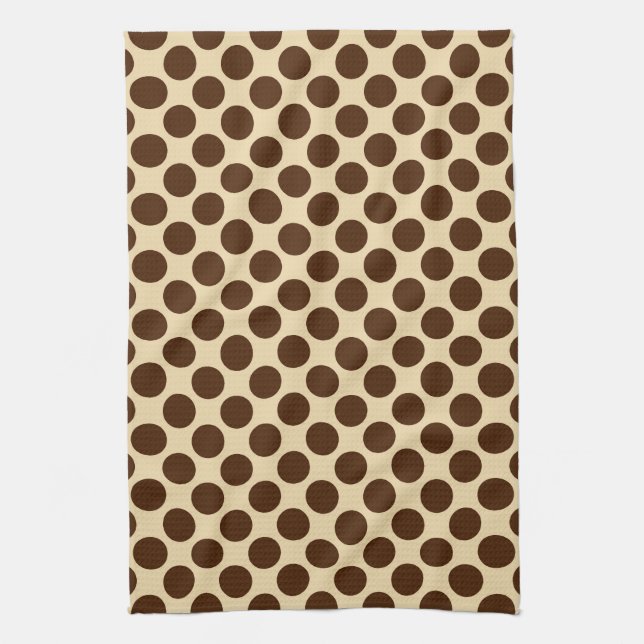 Large retro dots - chocolate brown and tan tea towel (Vertical)