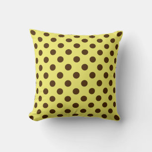 Large retro dots - chocolate brown on gold cushion