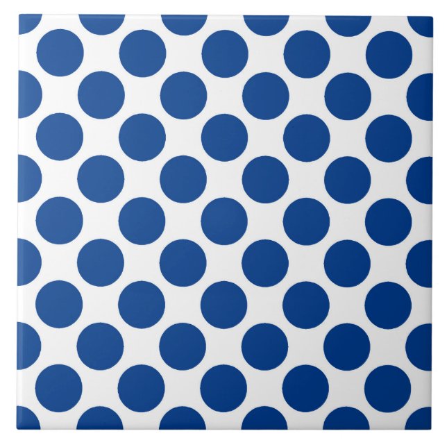 Large retro dots - cobalt blue and white ceramic tile (Front)