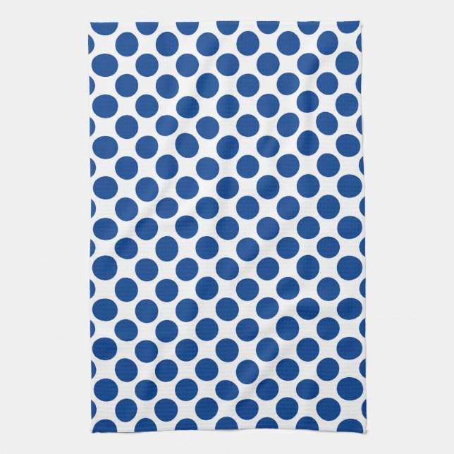 Large retro dots - cobalt blue and white tea towel (Vertical)