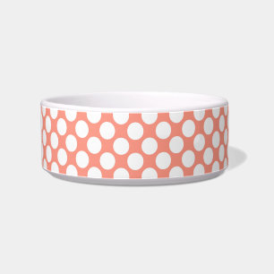 Large retro dots - coral pink and white bowl