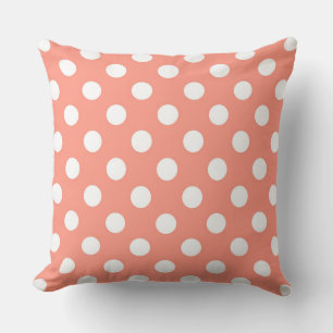 Large retro dots - coral pink and white cushion