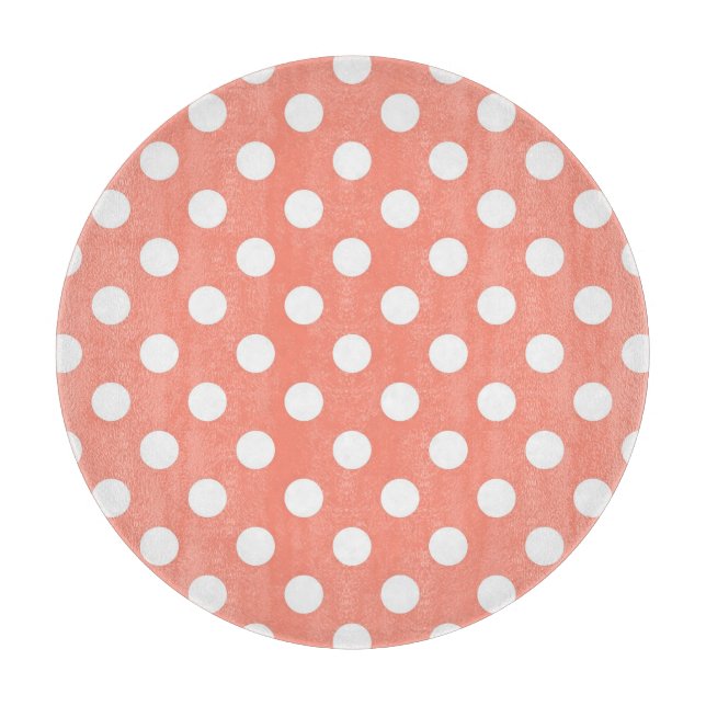 Large retro dots - coral pink and white cutting board (Front)
