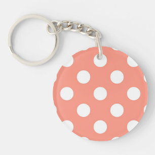Large retro dots - coral pink and white key ring