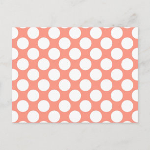 Large retro dots - coral pink and white postcard