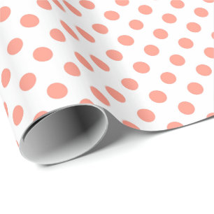 Large retro dots - coral pink and white wrapping paper