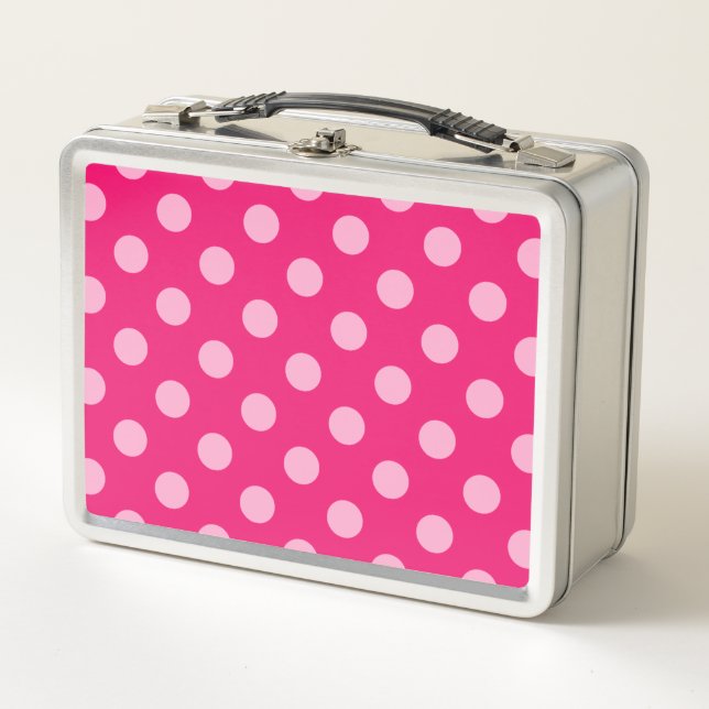 Large Retro Dots, Fuchsia and Pastel Pink Metal Lunch Box (Front)