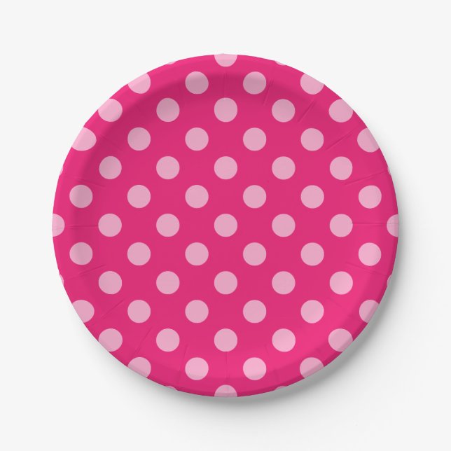 Large Retro Dots, Fuchsia and Pastel Pink Paper Plate (Front)