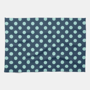 Large retro dots - light on dark denim blue tea towel