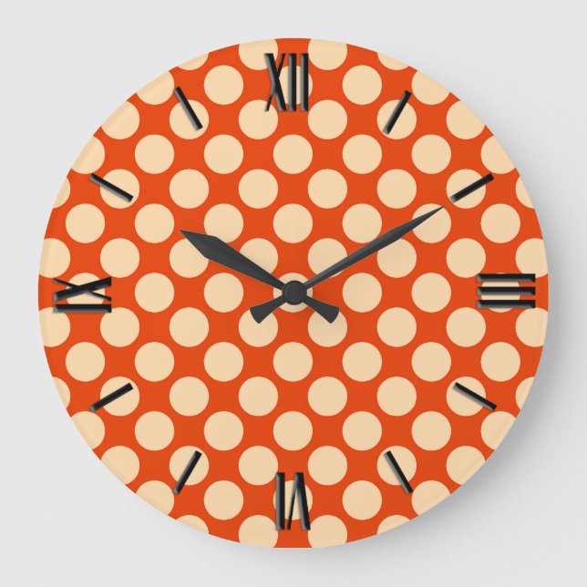 Large retro dots - pale orange and mandarin clock (Front)