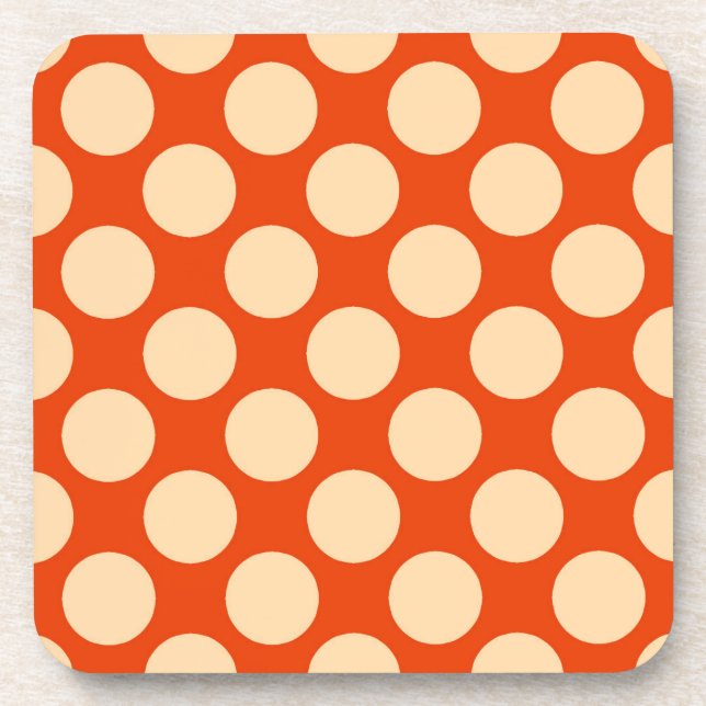 Large retro dots - pale orange and mandarin coaster (Front)