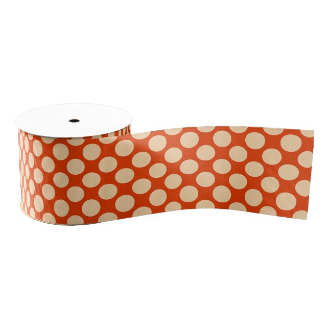 Large retro dots - pale orange and mandarin grosgrain ribbon (Spool)