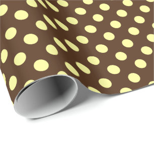 Large retro dots - pale yellow on chocolate wrapping paper