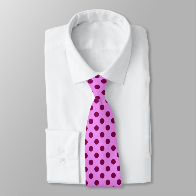 Large retro dots - plum on an orchid background tie (Tied)