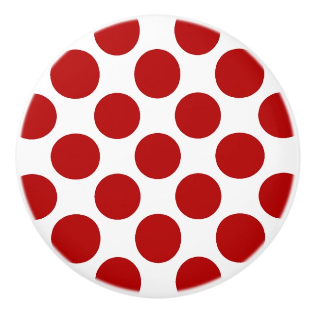 Large retro dots - red and white ceramic knob (Front)