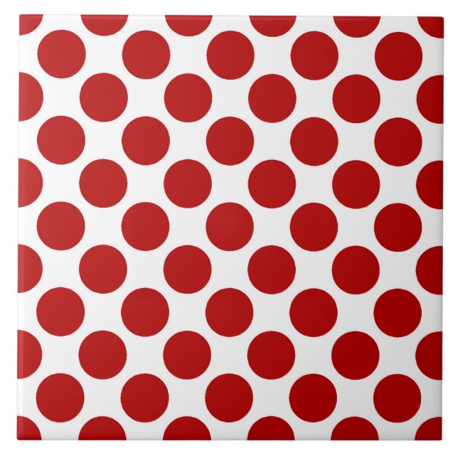 Large retro dots - red and white ceramic tile (Front)