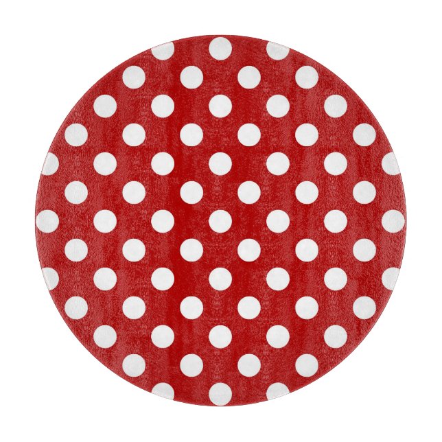 Large retro dots - red and white cutting board (Front)