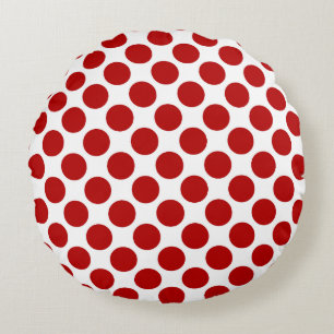 Large retro dots - red and white round cushion
