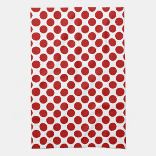 Large retro dots - red and white tea towel