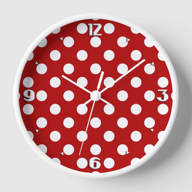 Large retro dots - red and white wall clock (Front)