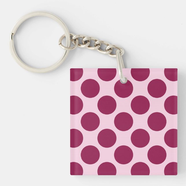 Large retro dots - shell pink and burgundy key ring (Front)