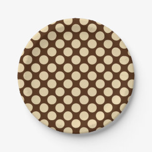 Large retro dots - tan and chocolate brown paper plate