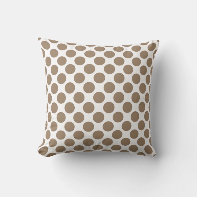 Large retro dots - taupe tan and white cushion (Front)