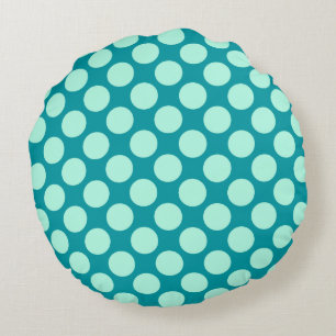 Large retro dots - turquoise and aqua round cushion