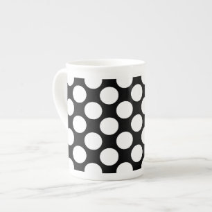 Large retro dots - white and black bone china mug
