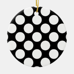 Large retro dots - white and black ceramic tree decoration