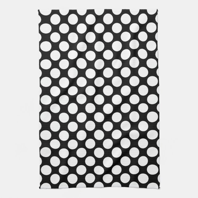 Large retro dots - white and black tea towel (Vertical)