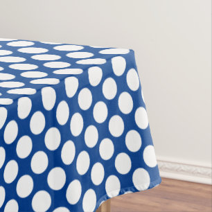 Large retro dots - white and cobalt blue tablecloth