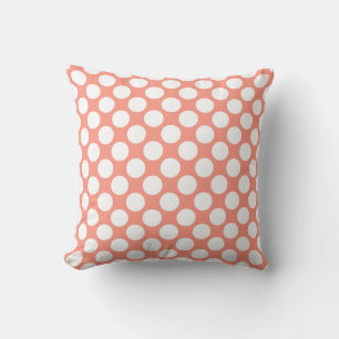 Large retro dots - white and coral pink cushion