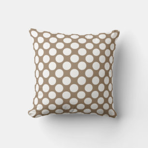 Large retro dots - white and taupe tan cushion