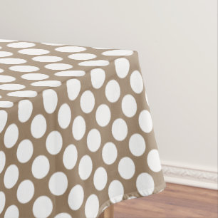 Large retro dots - white and taupe tan tablecloth