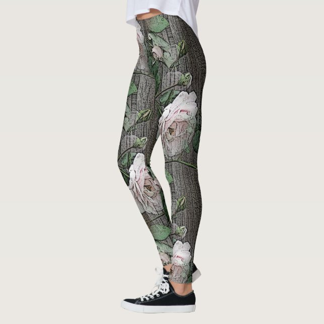 Large Roses on Wood Leggings (Left)