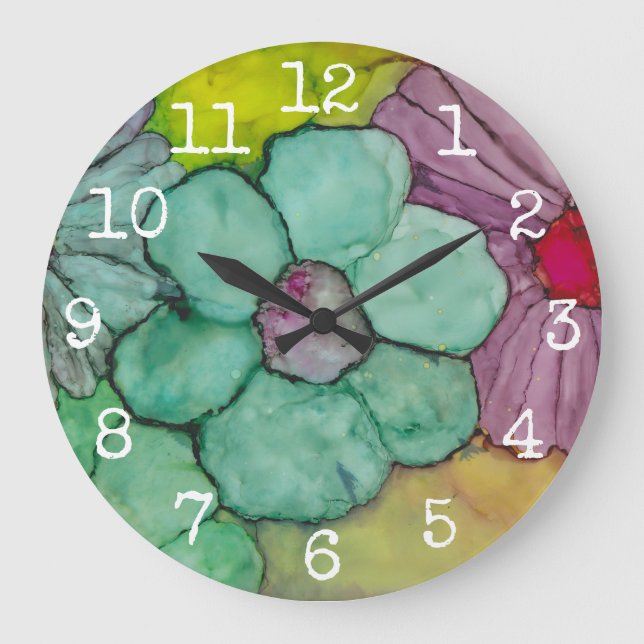 Large Round Clock "Flowers Ink" (Front)