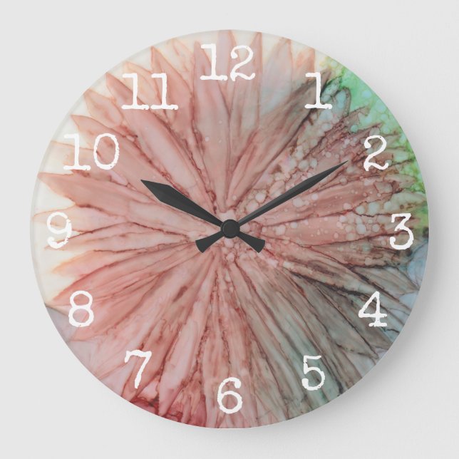 Large Round Clock "Pinkish Flowers" (Front)
