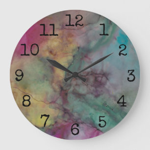 Large Round Clock "Pinks and Greens" Inkblots