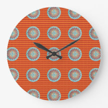 Large Round Clock with Orange Chevron