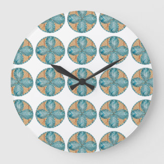 Large Round Clock with Turquoise Flower Design
