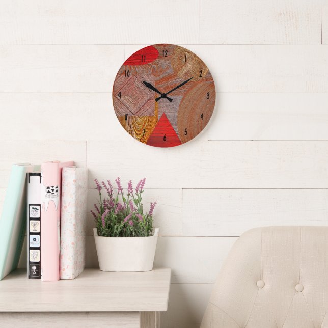 Large Round Clock Wood - geometric shapes t (Reading Room)