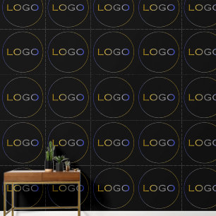 Large Round Logo Photo on Black Simple Pattern Wallpaper