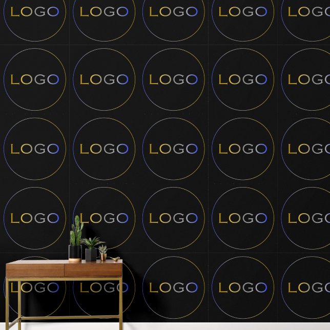 Large Round Logo Photo on Black Simple Pattern Wallpaper (Hallway)