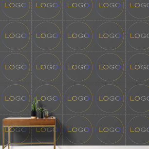 Large Round Logo Photo on Dark Grey Simple Pattern Wallpaper