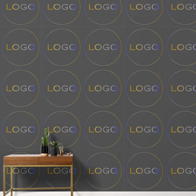 Large Round Logo Photo on Dark Grey Simple Pattern Wallpaper (Hallway)