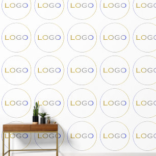 Large Round Logo Photo on White Simple Pattern Wallpaper