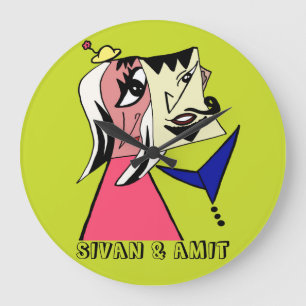 Large Round Personalised Couple Cartoon Clock